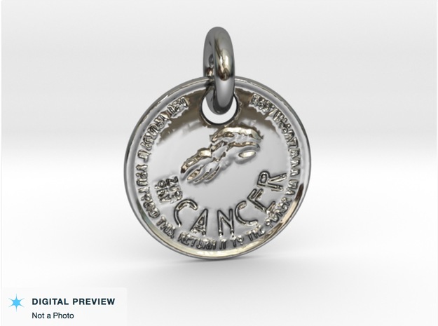 ZWOOKY Style 203 - pendant zodiac - Cancer in Fine Detail Polished Silver