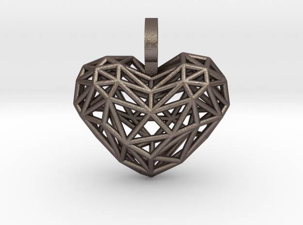 Heart Pendant - Wireframe in Polished Bronzed Silver Steel