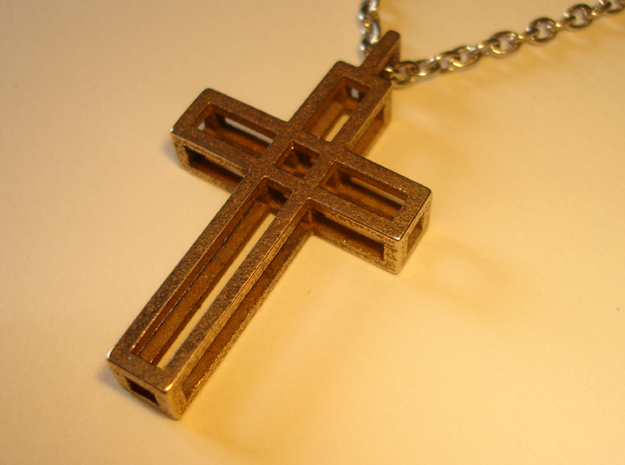 Boxed Cross Pendant in Polished Bronzed Silver Steel