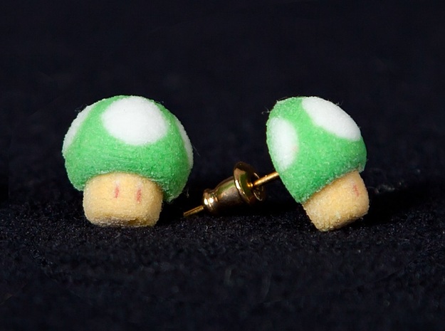 Super Mario Mushroom Earrings Green in Full Color Sandstone