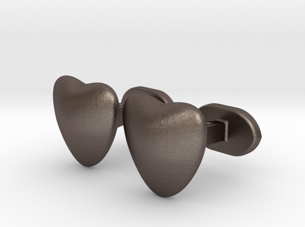 Half heart Cufflinks in Polished Bronzed Silver Steel