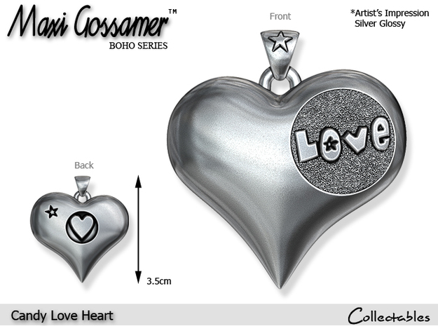 Candy Love Heart Pendant in Polished Silver