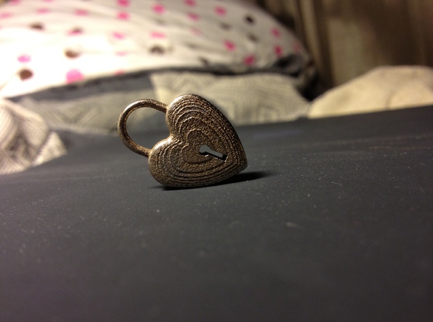 lock heart charm in Polished Bronzed Silver Steel
