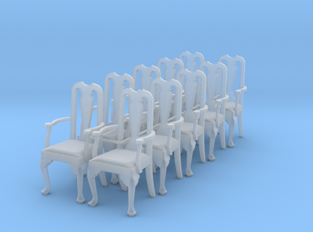 1:48 Queen Anne Chair with Arms (Set of 10) in Smooth Fine Detail Plastic