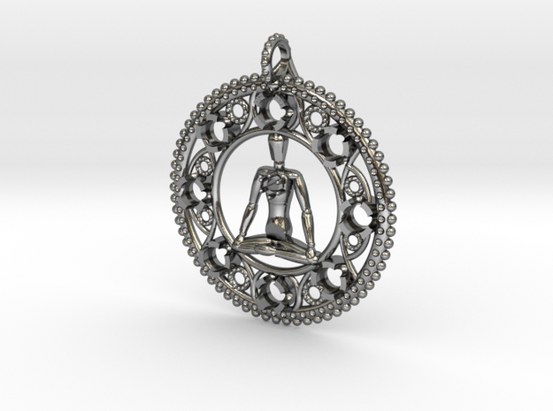 Centered In Meditation Pendant in Polished Silver