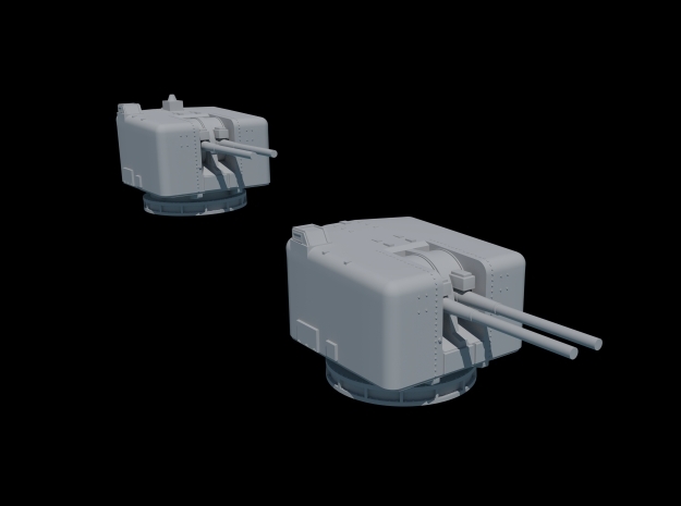 1/350 Scale. Twin 4.5 Mk 6 Naval Guns. Pack of two in Tan Fine Detail Plastic