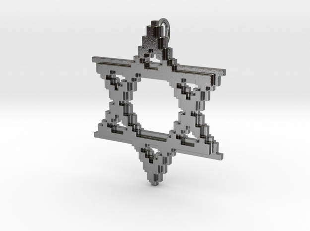 8-Bit Star of David pendant (big) in Polished Silver