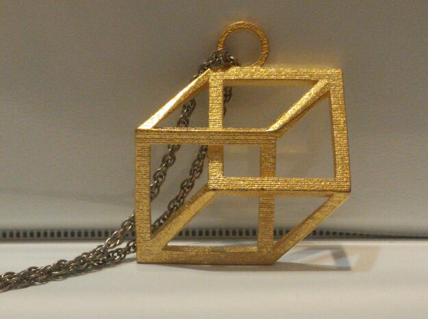 Impossible Cube Necklace in Polished Gold Steel