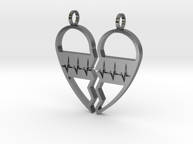 Split Heart Pendant in Polished Silver