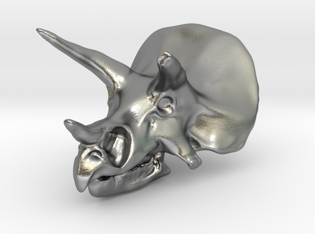 Triceratops Skull - Pendant/Key Fob in Natural Silver