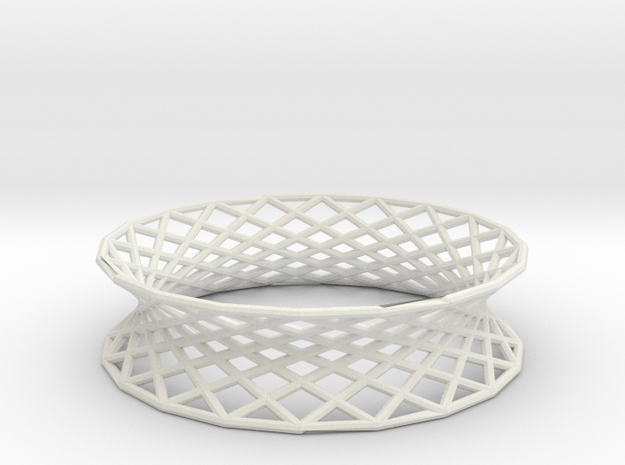 Hyperboloid Doubly-Ruled Structure Bracelet in White Natural Versatile Plastic