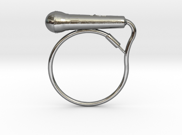 Microphone ring with cord band SIZE 5.5  in Polished Silver
