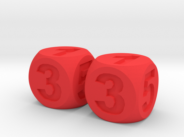 Two Numbered, Dice Standard Size 16mm in Red Processed Versatile Plastic