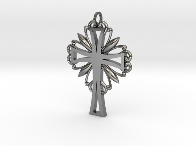 Decorative Cross in Fine Detail Polished Silver