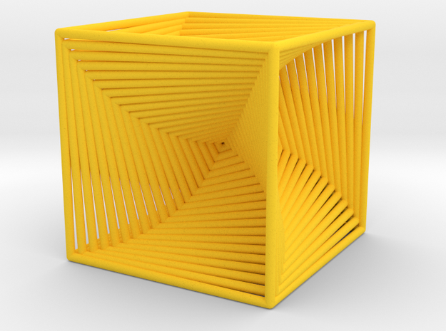 0049 Cube Line Design (10cm) #002 in Yellow Processed Versatile Plastic