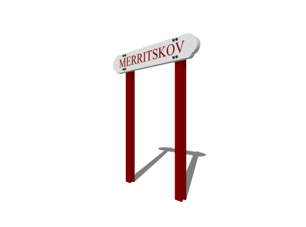 00 Gauge - Old Station sign "Merritskov" in Tan Fine Detail Plastic