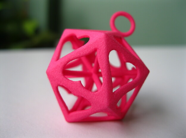 Icosahedron Love pendant in Pink Processed Versatile Plastic
