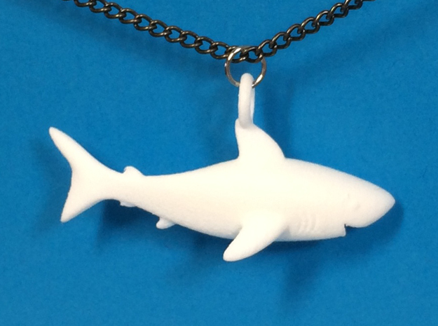 Shark Necklace Pendant in White Processed Versatile Plastic