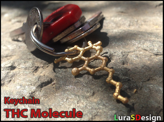 THC Molecule Keychain in Polished Bronzed Silver Steel