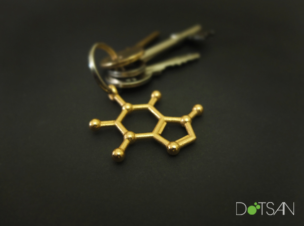Caffeine Molecule Keychain in Polished Gold Steel