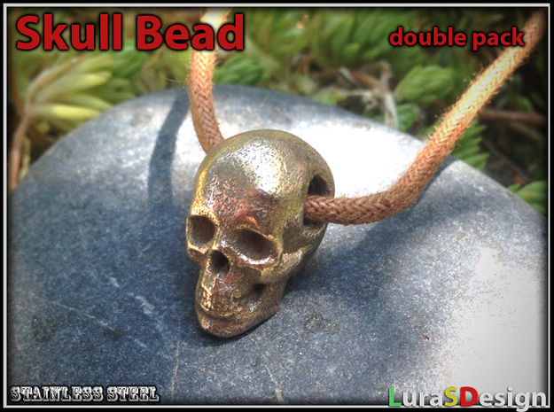 Human Skull Bead - double pack in Polished Bronzed Silver Steel