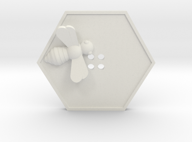 Bee Button in White Natural Versatile Plastic