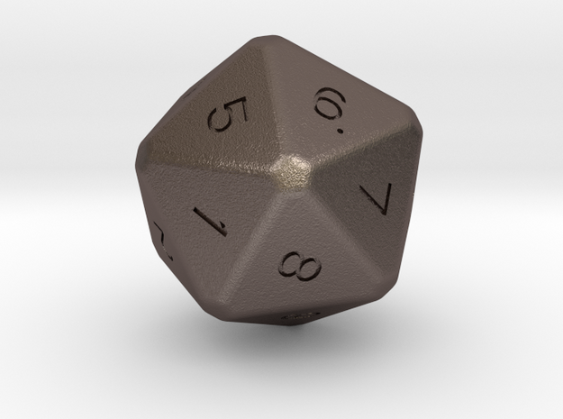 D20 dice in Polished Bronzed Silver Steel