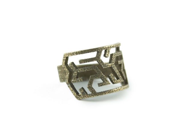 Maze Delta Ring size US6  in Polished Bronzed Silver Steel