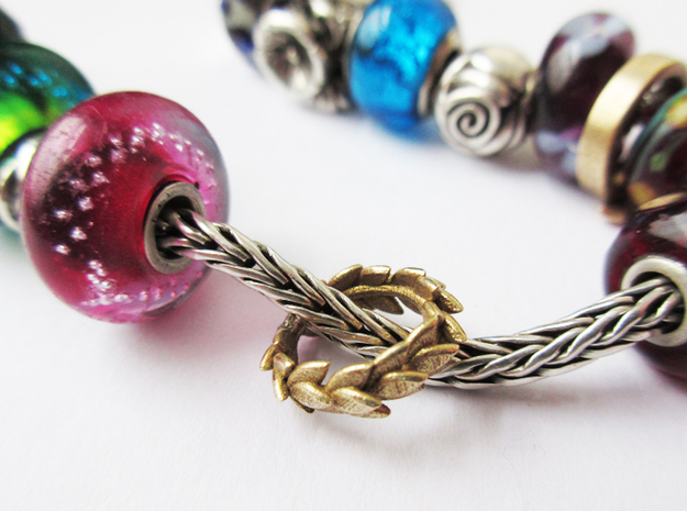 Laurel crown charm, Trollbeads compatible in Natural Brass
