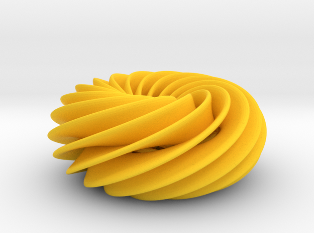 Spiral Torus No2 in Yellow Processed Versatile Plastic
