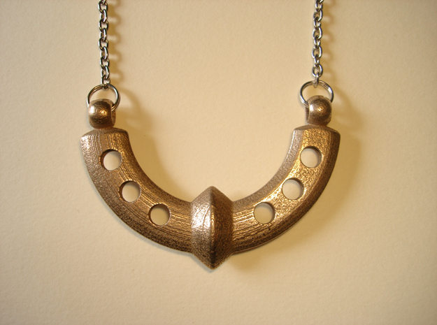 Wide Ring Necklace Pendant in Polished Bronzed Silver Steel