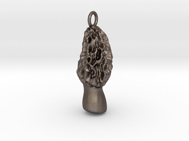 Morel mushroom earthy Keychain 3cm in Polished Bronzed Silver Steel