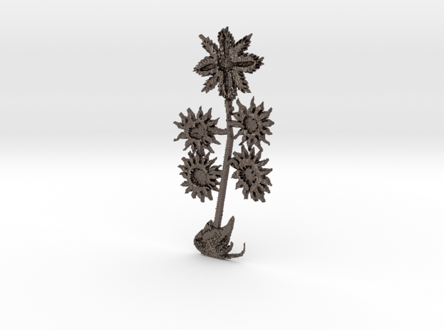 Flower-02 (steel) not existing on planet earth in Polished Bronzed Silver Steel