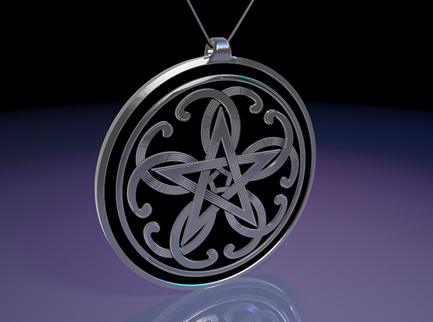 Celtic Pentagram Knot Pendant~44mm (1 3/4 inch) in Polished Silver