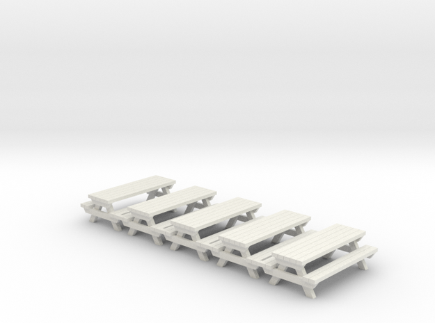 Picnic Table - Qty (5) HO 1:87 Scale in White Natural Versatile Plastic
