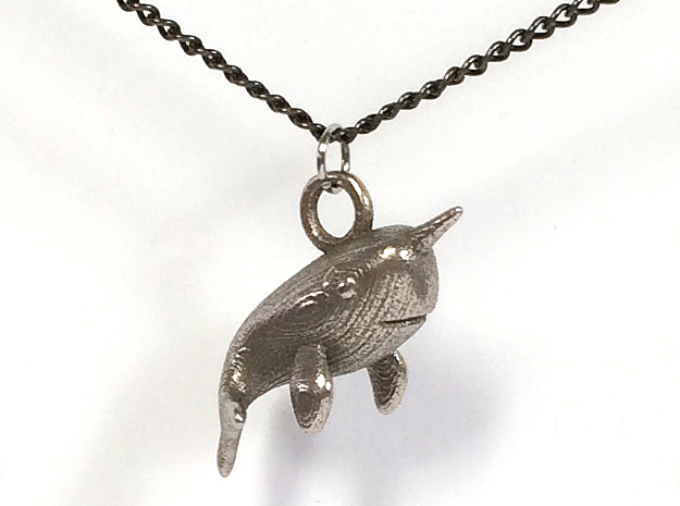 Narwhal Necklace Pendant in Polished Bronzed Silver Steel