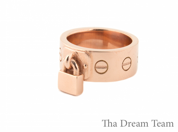 Solid PadLock Ring Size 5 in 14k Rose Gold Plated Brass