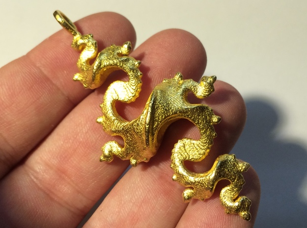 Dragon Pendant 6cm in Polished Gold Steel