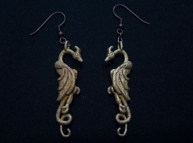 Flat Dragon Pair in Polished Gold Steel