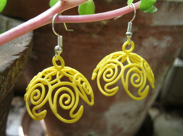 Mango Jhumka - Indian Bell earrings in Yellow Processed Versatile Plastic