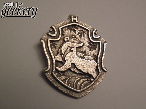 Hufflepuff House Crest - Pendant LARGE in Polished Bronzed Silver Steel
