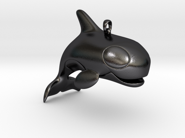 Big Smiling Orca Pendant in Polished and Bronzed Black Steel