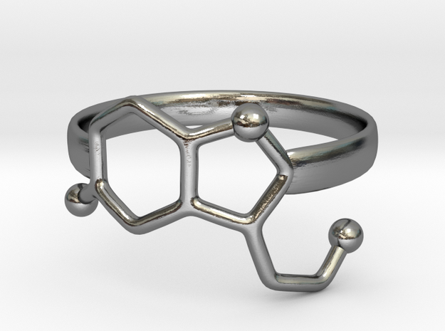 Serotonin Molecule Ring - Size 7 in Polished Silver