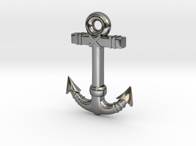 Anchor Pendant 1 in Fine Detail Polished Silver