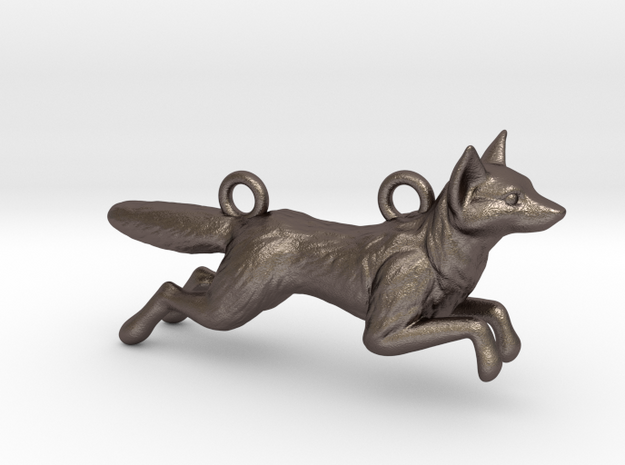 Jumping Fox in Polished Bronzed Silver Steel
