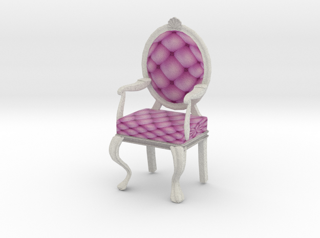 1:24 Half Scale Pink/White Louis XVI Oval Chair in Full Color Sandstone
