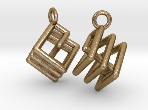 Ring-in-a-Cube Ear Rings in Polished Gold Steel