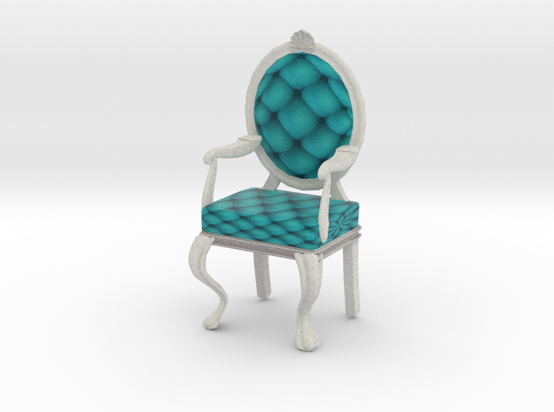 1:12 One Inch Scale TealWhite Louis XVI Chair in Full Color Sandstone
