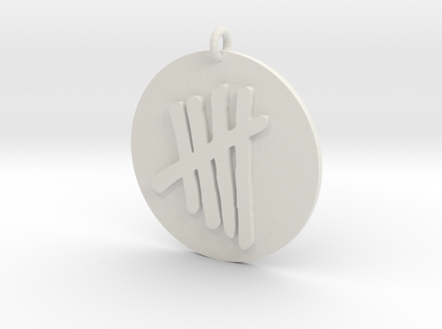 Tally Mark Emblem 1 Inch Pendant in White Natural Versatile Plastic