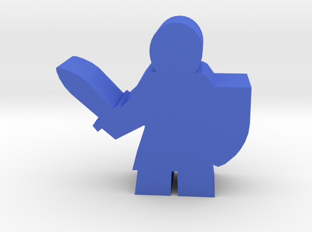 Knight Meeple, with sword and shield in Blue Processed Versatile Plastic